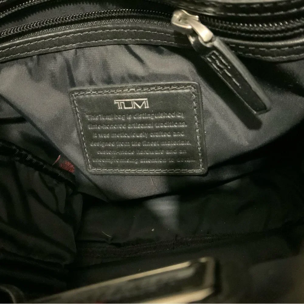 Tumi Laredo Frisco Town Black Leather Messenger Bag, Silver Hardware